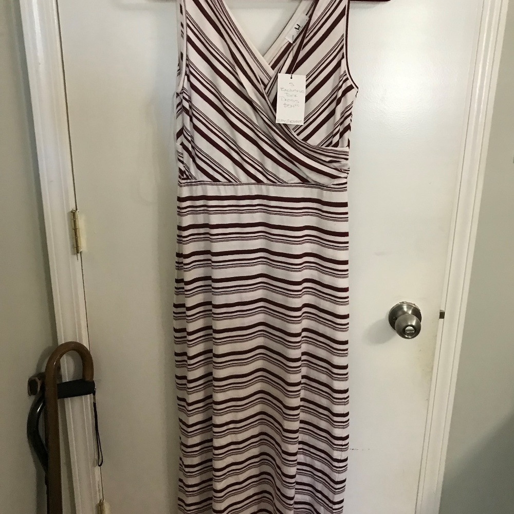 Maroon and white stripe maxi sundress